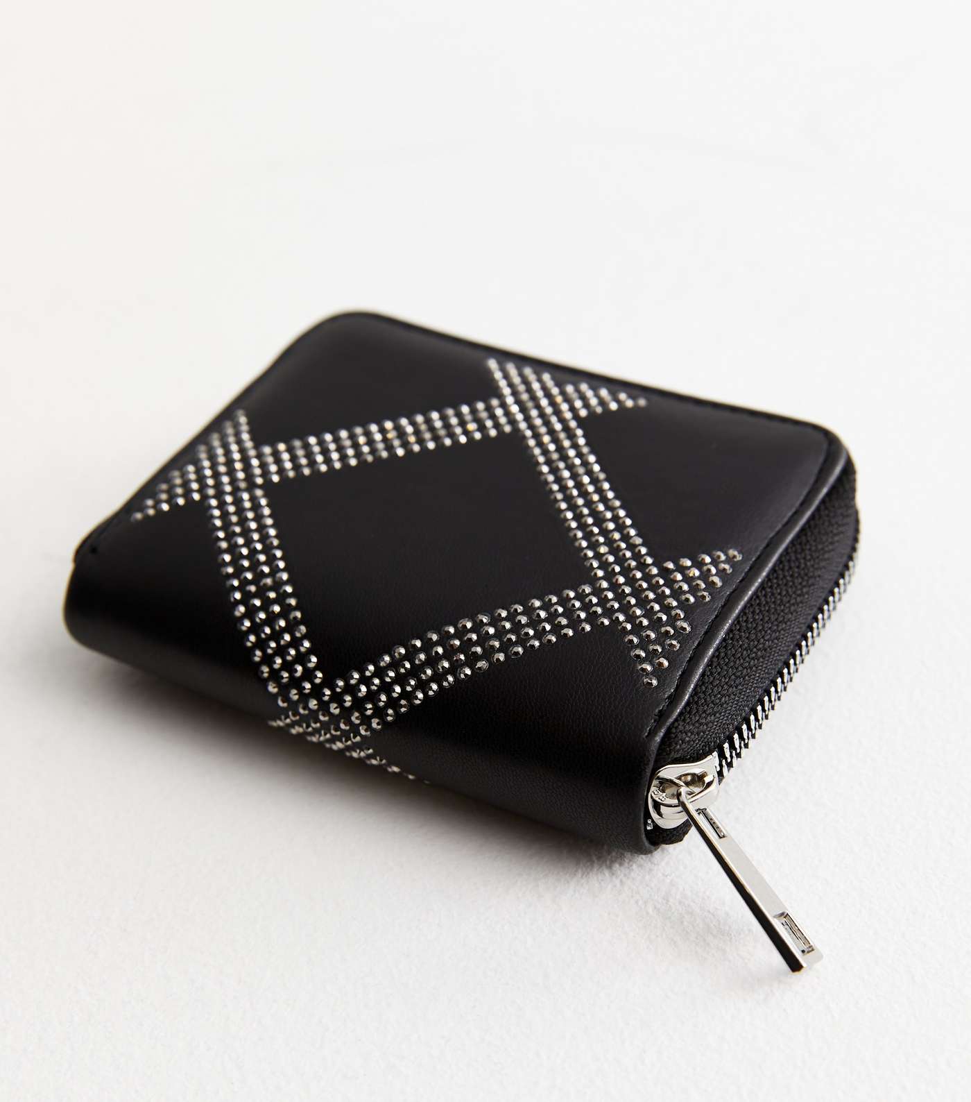Black Leather-Look Diamanté Line Purse Image 2