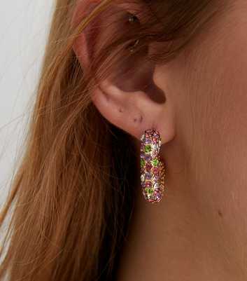 Gold Diamanté Embellished Chunky Hoop Earrings