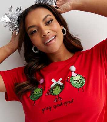Curves Red Going Sprout Sequin Embellished Logo T-Shirt