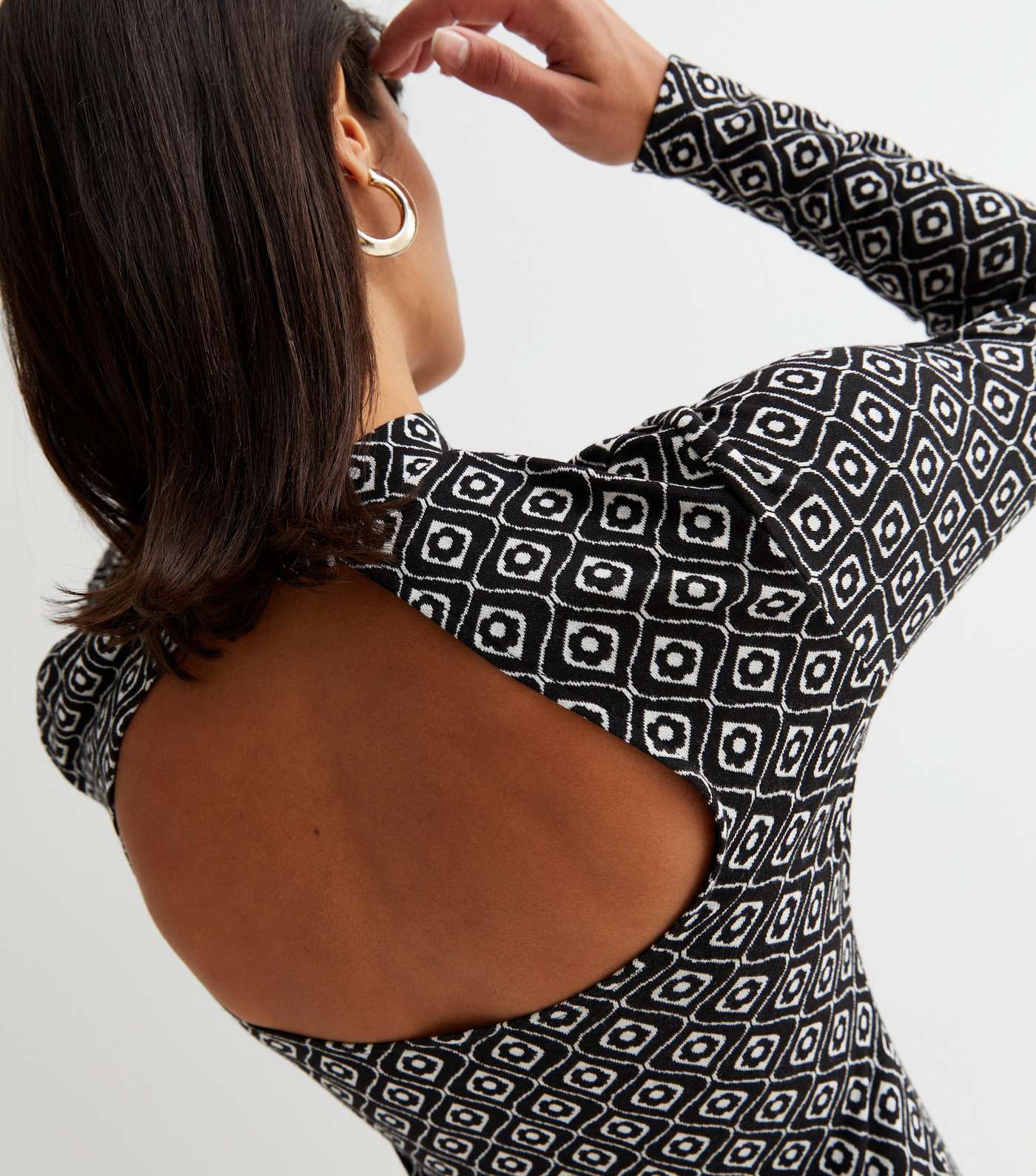 Black Geometric Jersey Open Back Mini Bodycon Dress Image 4