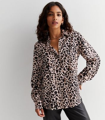 Petite Brown Leopard Print Satin Shirt New Look