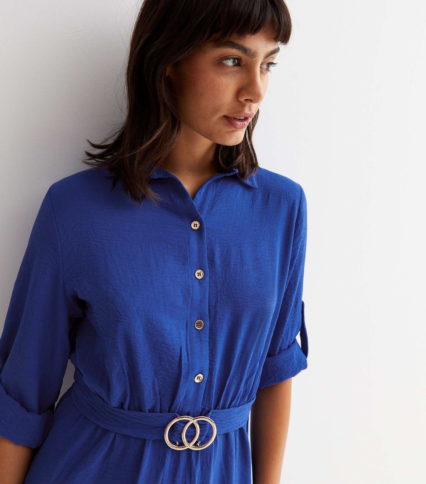 Mela Bright Blue Belted Mini Shirt Dress Image 3