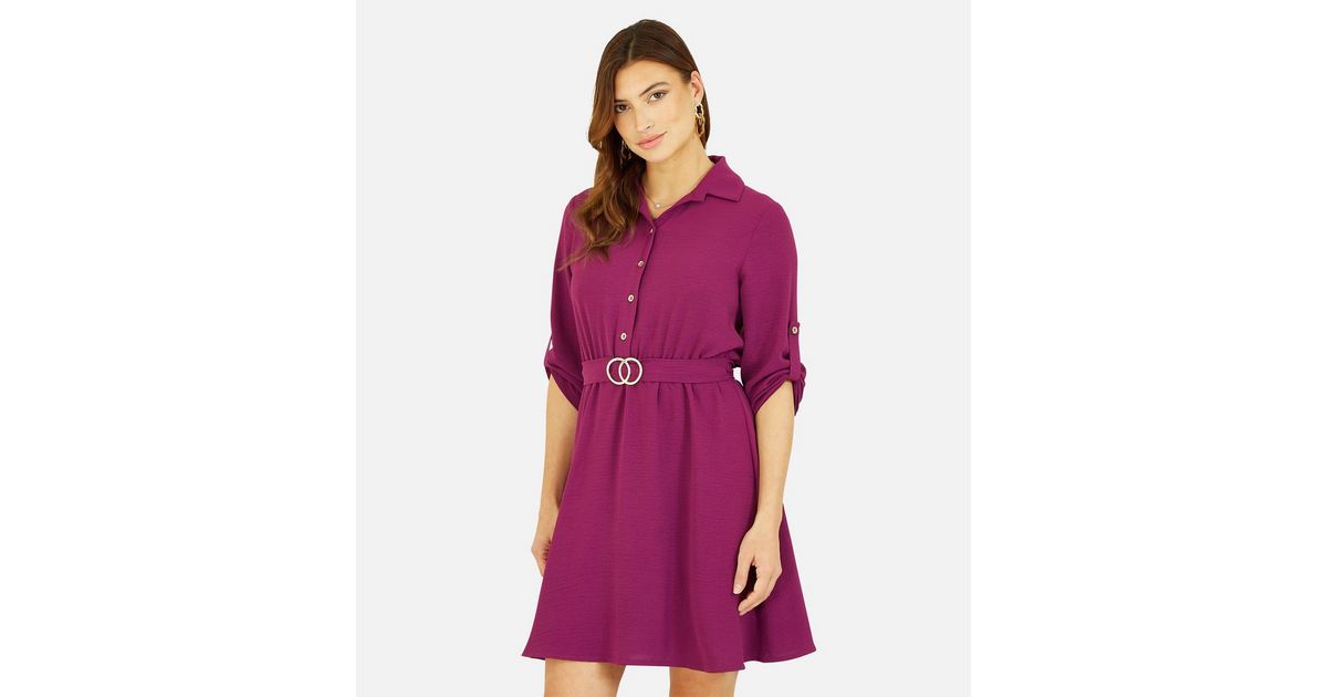 Mela Deep Pink Buckle Belted Mini Shirt Dress New Look