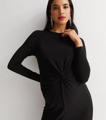 Maternity Black Jersey Twist Front Midi Dress