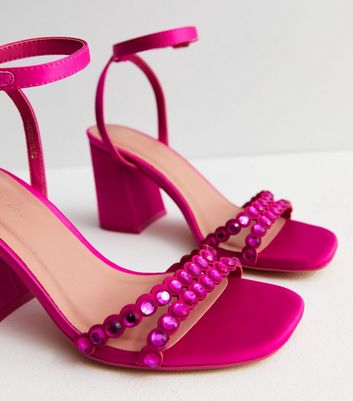 Embellished satin clearance block heel sandals