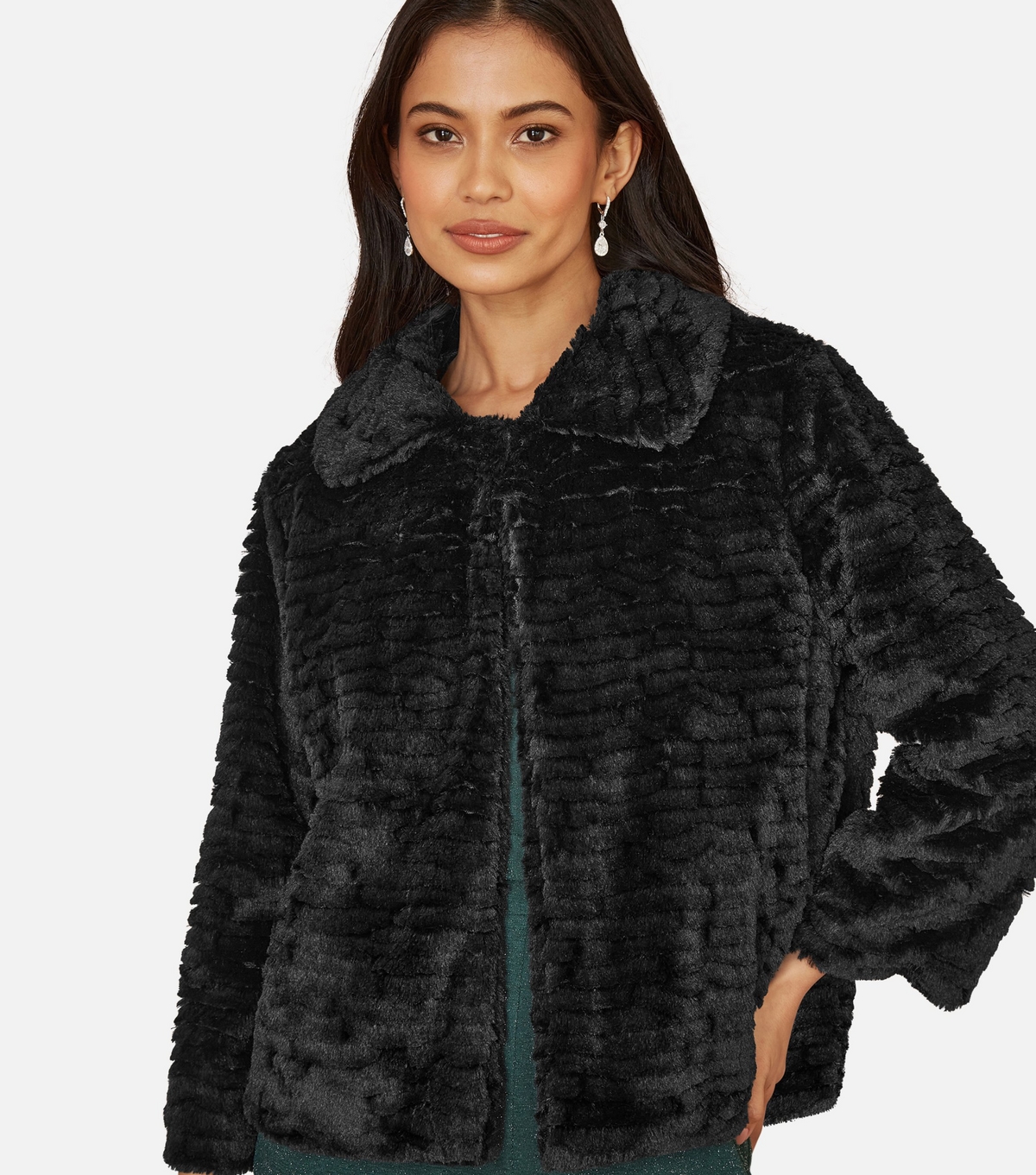 Women's Black Faux Fur Collar Jacket Mela New Look