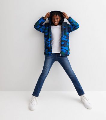 Name It Bright Blue Camo Hooded Puffer Jacket New Look