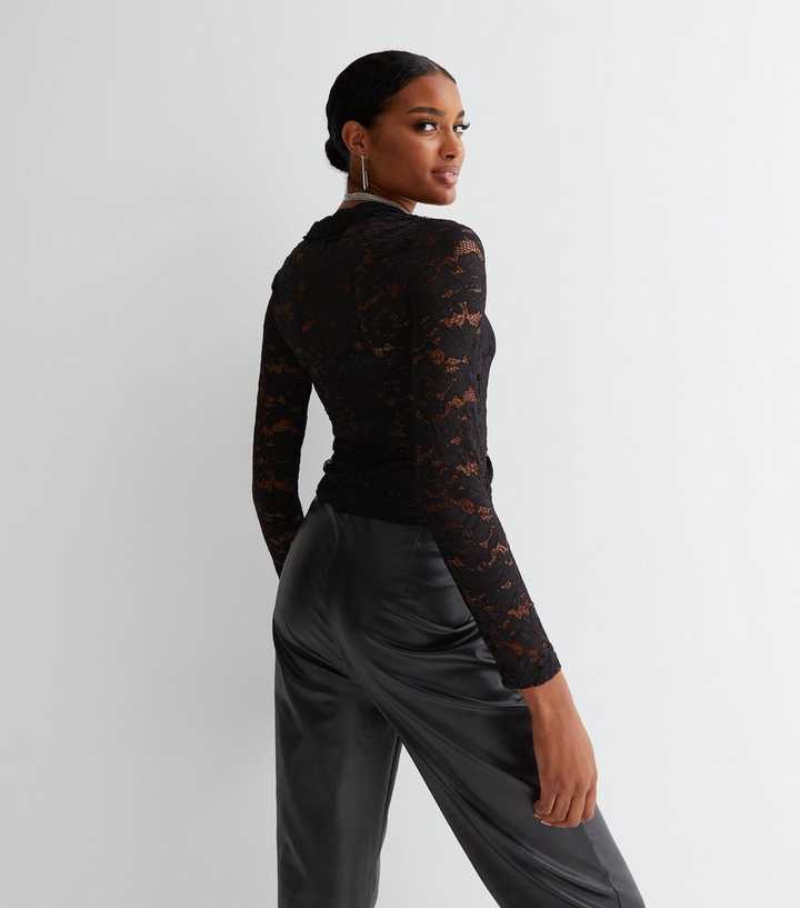 Black Hook Eye Knitted Long Sleeve Top