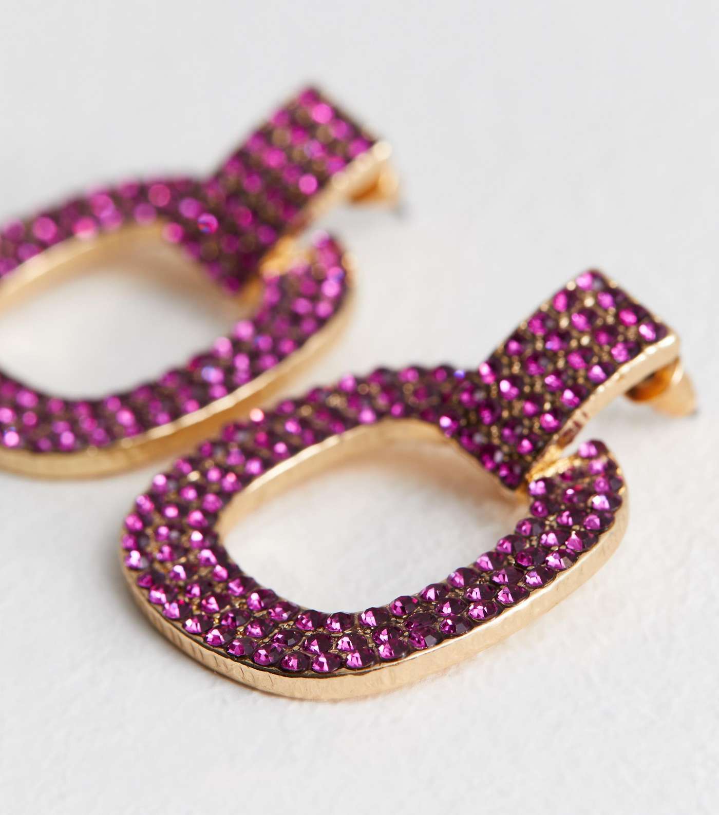 Pink Diamanté Drop Doorknocker Earrings Image 4