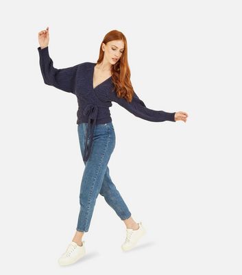 Mela Navy Cable Knit Wrap Cardigan 