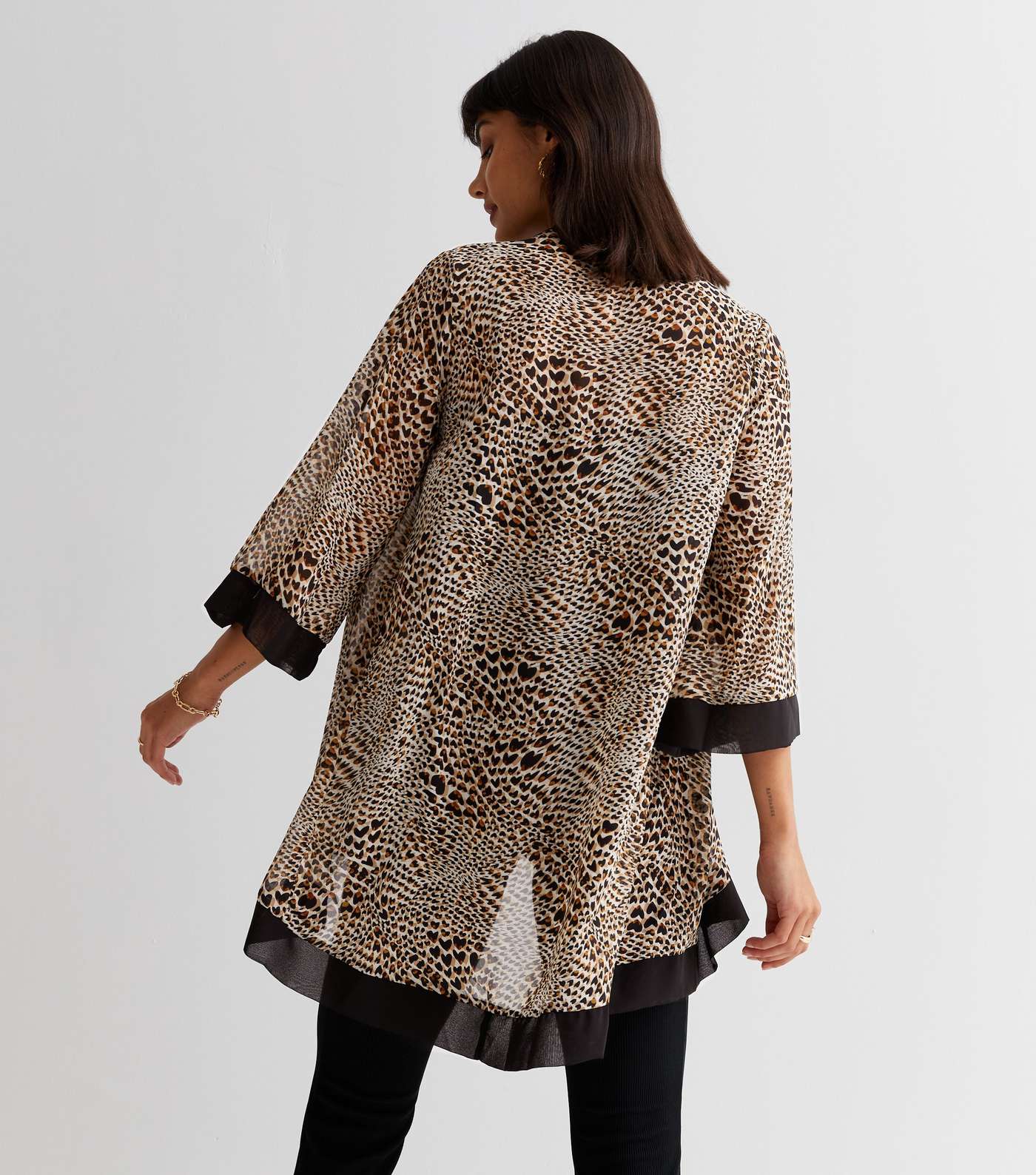 Mela Brown Leopard Print Long Kimono Image 4