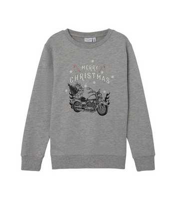 Name It Grey Marl Christmas Motorbike Sweatshirt