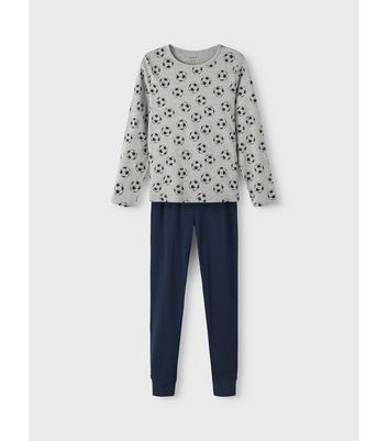 Name It Grey Marl Pyjama Set with Football Print
