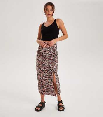Urban Bliss Black Floral Split Hem Midi Skirt