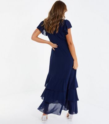 QUIZ Navy Chiffon Short Flutter Sleeve 
