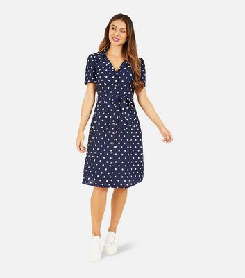 New look puff sleeve midi outlet dress in blue spot