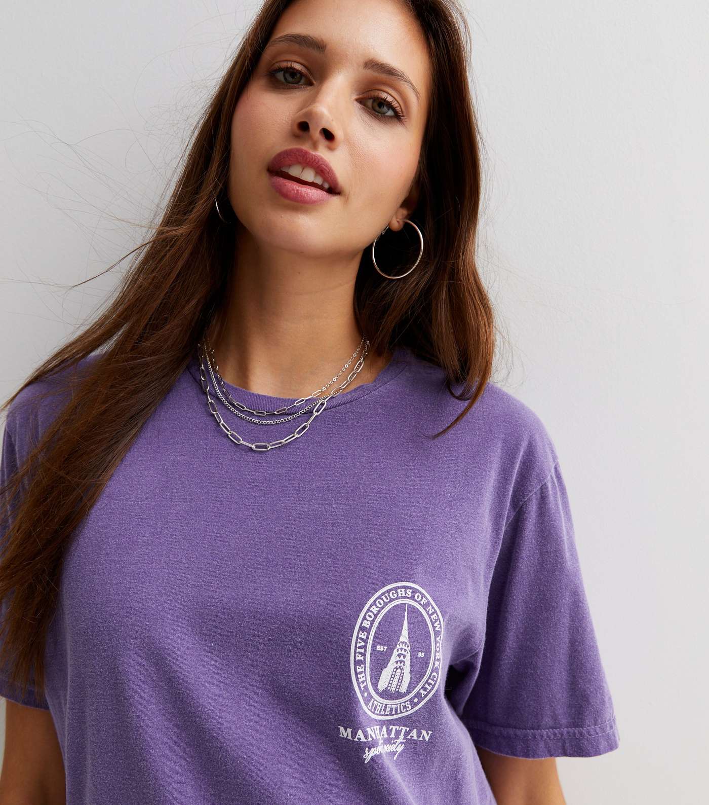 Dark Purple Overdyed Manhattan Logo Oversized T-Shirt Image 3