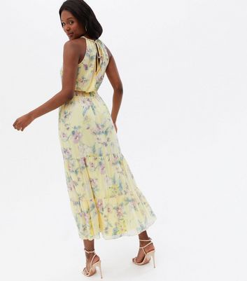 Yellow floral best sale halter dress