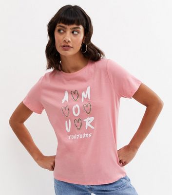 Mid Pink Amour Toujours Heart Logo T-Shirt New Look