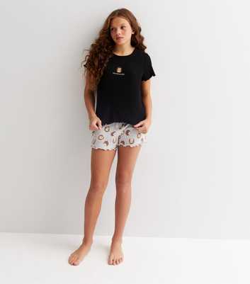 Girls Black Short Pyjama Set with Hedgehugs Logo