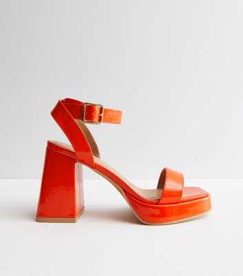Orange Patent 2 Part Platform Block Heel Sandals