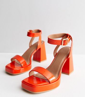 Orange Satin May Block Heel Sandal | Shoes | Heels, Orange high heels, Orange  heels