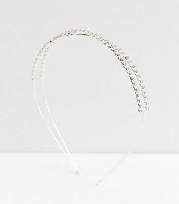 Silver Diamante Double Row Headband New Look