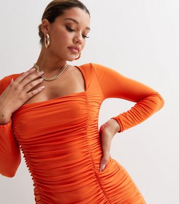 Pink Vanilla Orange Ruched Square Neck 