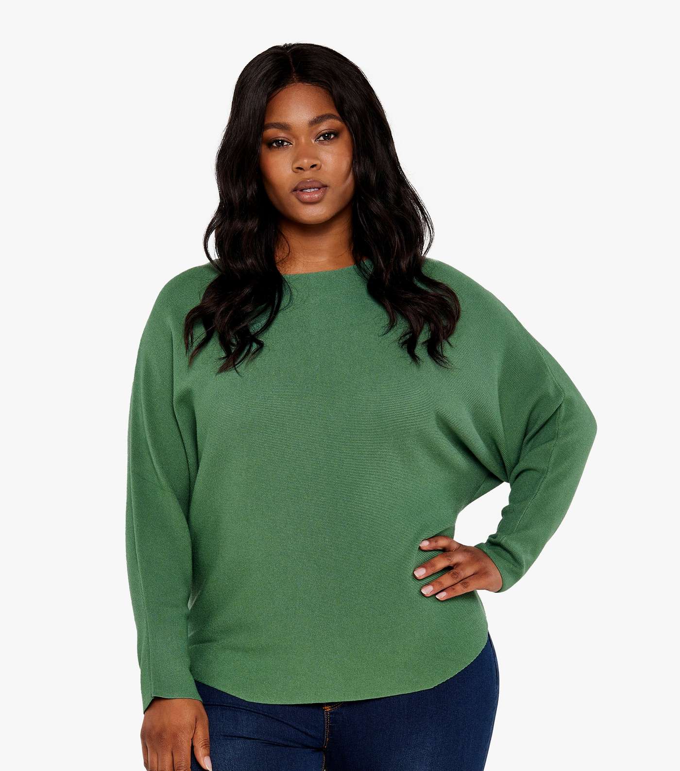 Apricot Curves Green Long Sleeve Batwing Jumper Image 2