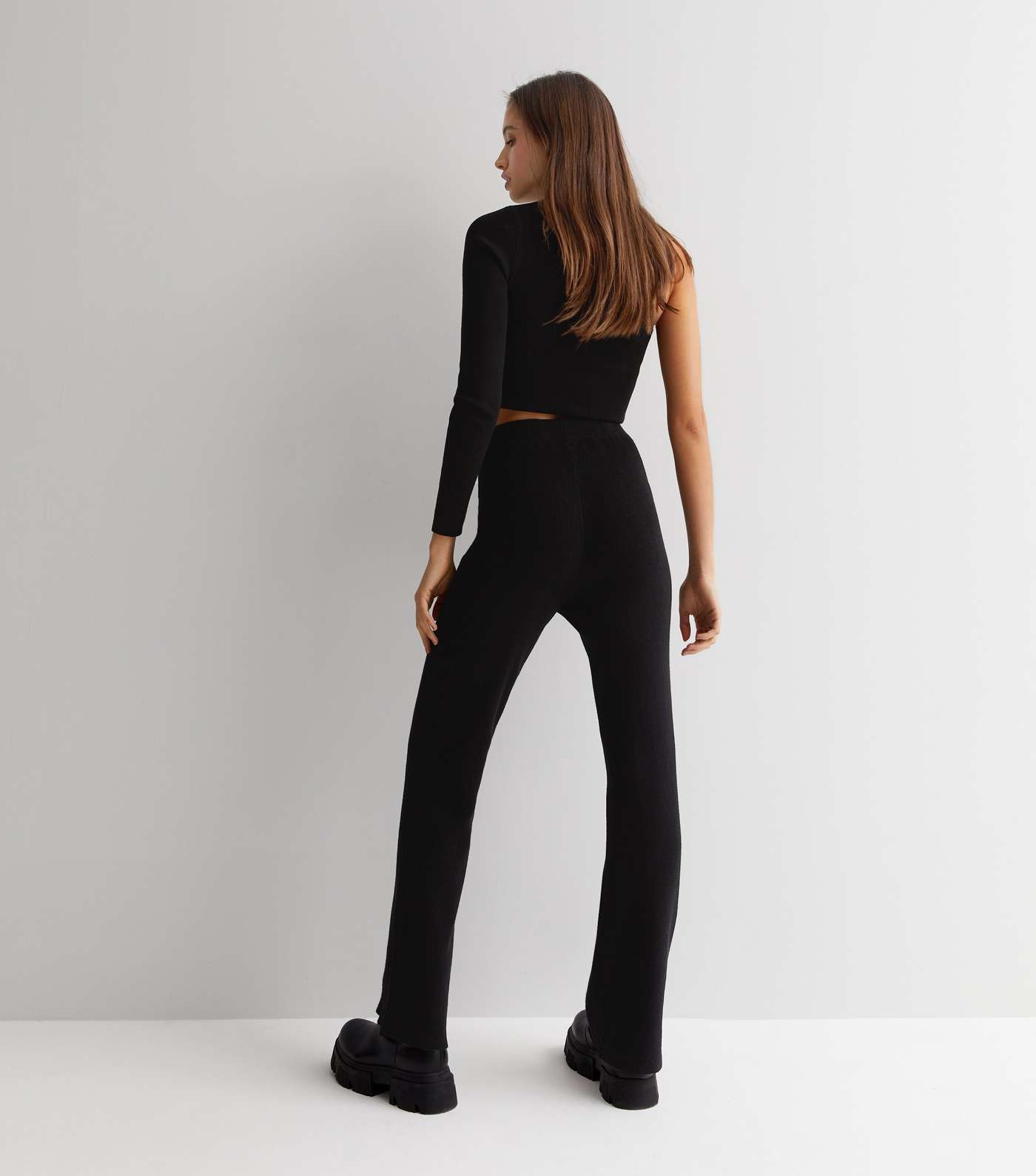 Gini London Black Ribbed Knit High Waist Trousers Image 4