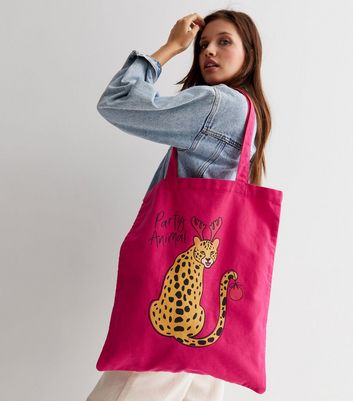 Red Party Animal Christmas Cheetah Canvas Bag | New Look