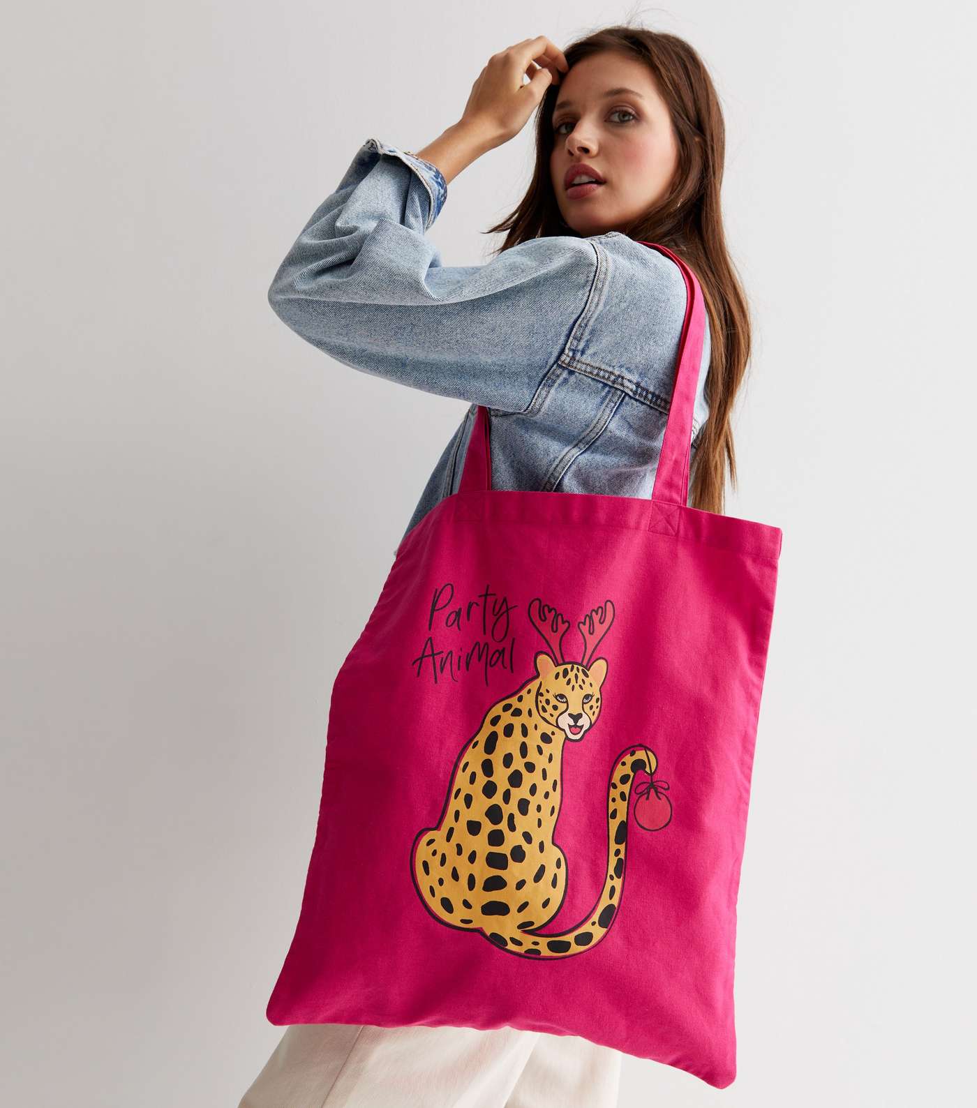 Red Party Animal Christmas Cheetah Canvas Bag Image 2