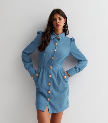 Blue long clearance sleeve shirt dress