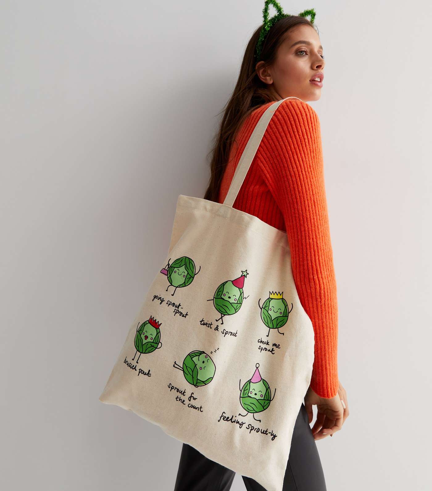 Cream Brussels Sprouts Christmas Canvas Tote Bag Image 2