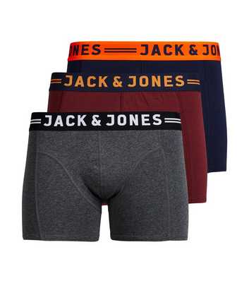 Jack & Jones Junior 3 Pack Grey Burgundy and Navy Logo Boxers