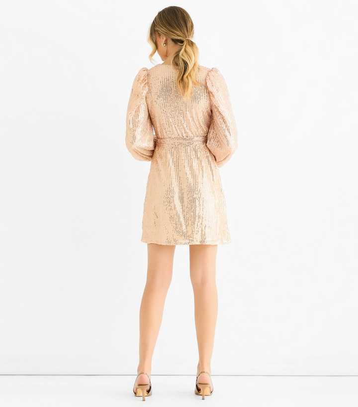 Gini London Gold Sequin V-Neck Belted Mini Dress | New Look