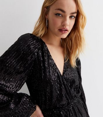 Long sleeve store sequin wrap dress