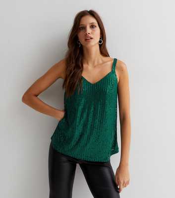 Gini London Green Sequin V Neck Strappy Cami