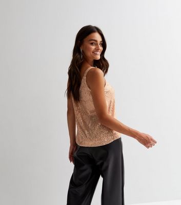 Gini London Gold Sequin V Neck Strappy Cami New Look