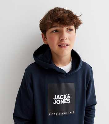 Jack & Jones Junior Navy Box Logo Hoodie