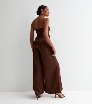 brown wide leg jumpsuit