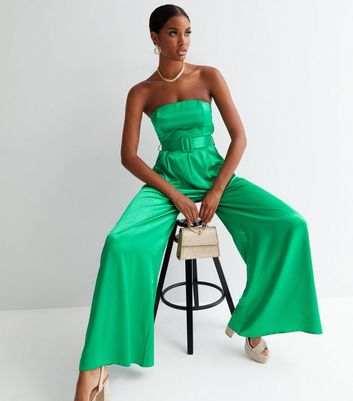 Bolgivy - Strapless Plain Feather Accent Wide Leg Jumpsuit | YesStyle
