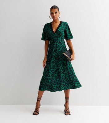 Green Floral Frill Puff Sleeve Mini Dress | New Look