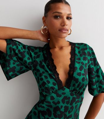 Dark green clearance animal print dress