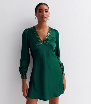 new look green satin dress