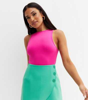 Petite Bright Pink Slinky Racer Bodysuit
