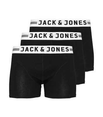 Jack & Jones Junior 3 Pack Black Logo Boxers