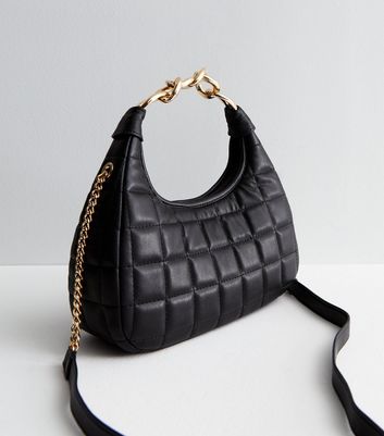 Black Quilted Chain Strap Cross Body Bag New Look