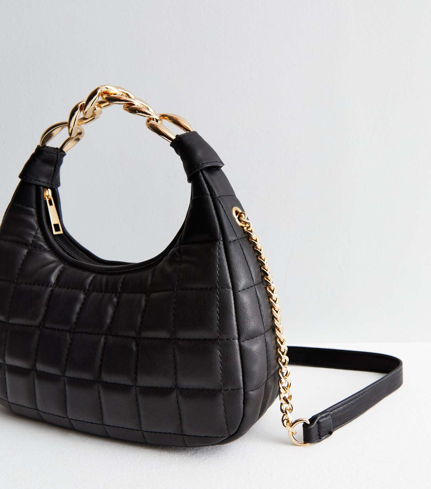 Black Quilted Chain Strap Cross Body Bag Image 4