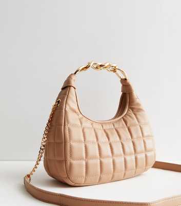 Camel Quilted Chain Strap Cross Body Bag
